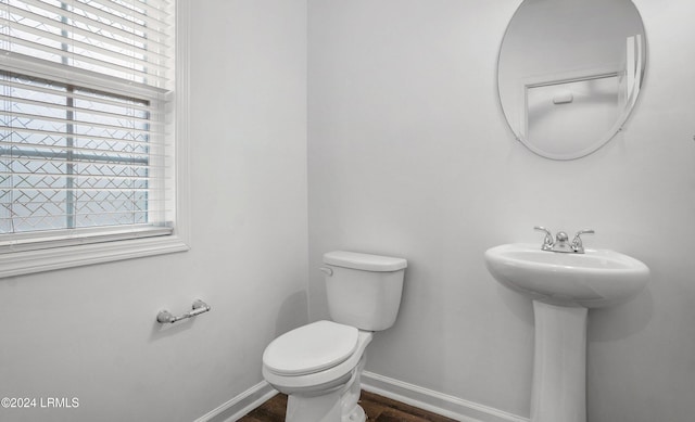 bathroom featuring hardwood / wood-style flooring and toilet