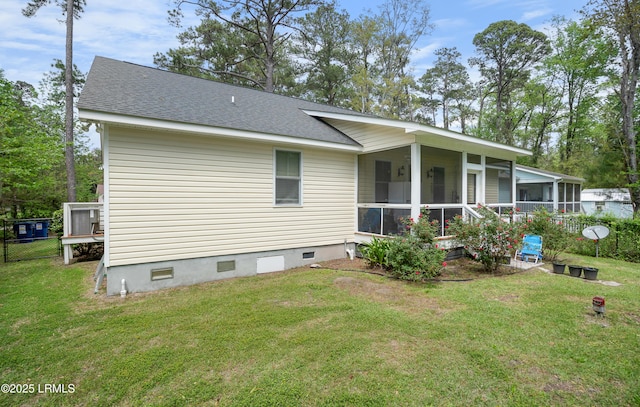 3010 Palmetto Ridge St, Beaufort, SC 29906 - back of house with a yard, a sunroom, crawl space, and roof with shingles