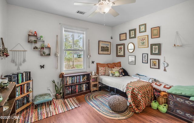 3010 Palmetto Ridge St, Beaufort, SC 29906 - bedroom with wood finished floors, a ceiling fan, and visible vents