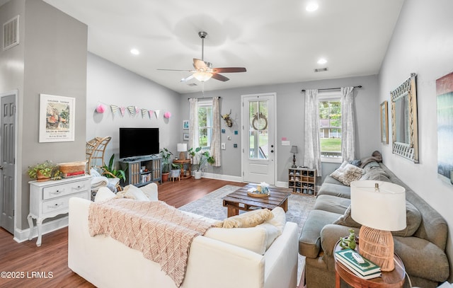 3010 Palmetto Ridge St, Beaufort, SC 29906 - living area with a wealth of natural light, a ceiling fan, and wood finished floors