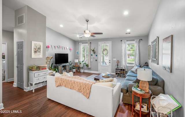 3010 Palmetto Ridge St, Beaufort, SC 29906 - living area featuring dark wood-type flooring, visible vents, ceiling fan, and recessed lighting