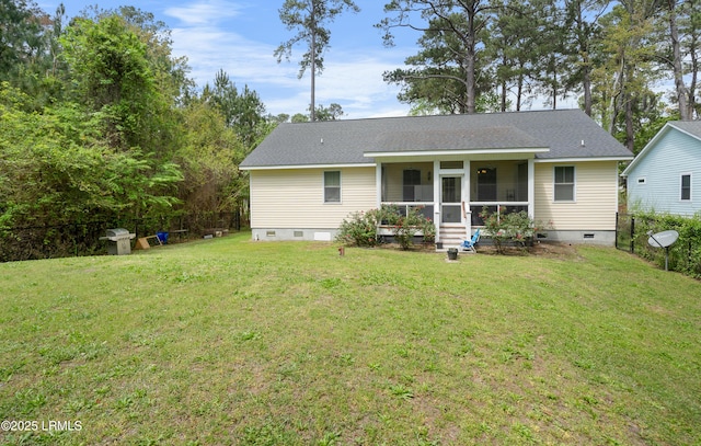 3010 Palmetto Ridge St, Beaufort, SC 29906 - back of house featuring fence, a lawn, a sunroom, and crawl space