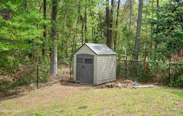 3010 Palmetto Ridge St, Beaufort, SC 29906 - view of shed featuring a fenced backyard and a forest view