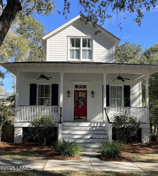 view of front of home with covered porch and ceiling fan