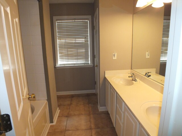 22 Ardmore Ave, Beaufort, SC 29907 - bathroom featuring double vanity, tile patterned flooring, tub / shower combination, and a ceiling fan