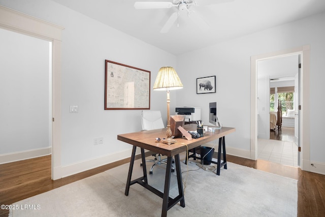 714 Island Cir E, Saint Helena Island, SC 29920 - home office featuring wood finished floors, ceiling fan, and baseboards