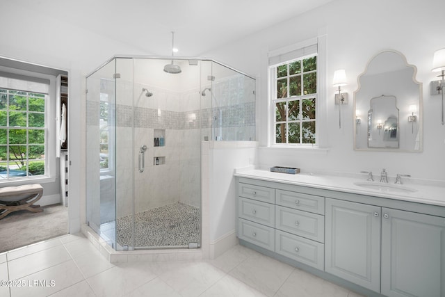 714 Island Cir E, Saint Helena Island, SC 29920 - full bathroom with plenty of natural light, a stall shower, and vanity