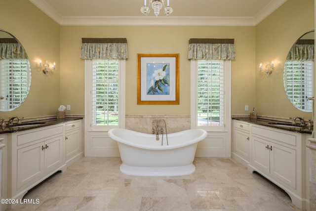 bathroom featuring vanity, a bath, and a wealth of natural light