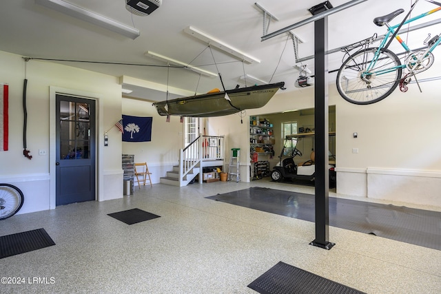 garage with a garage door opener