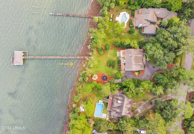 bird's eye view featuring a water view