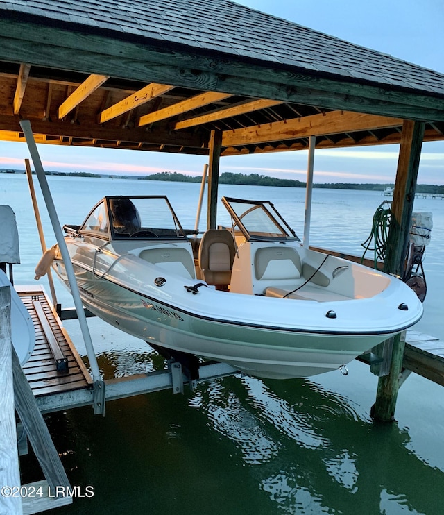 view of dock with a water view