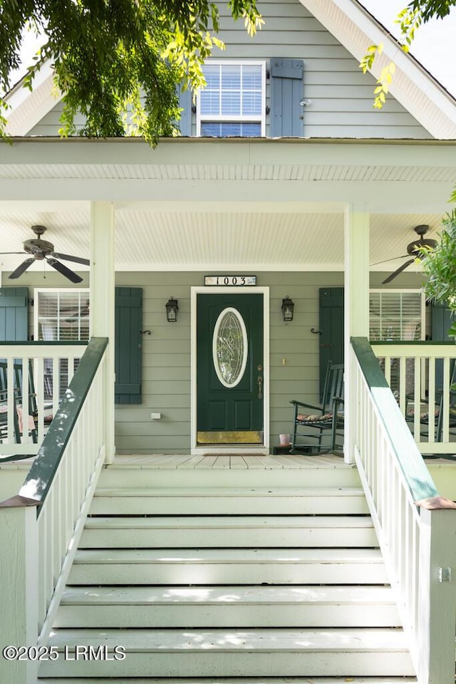 1003 9th St, Port Royal, SC 29935 - property entrance with a ceiling fan and covered porch