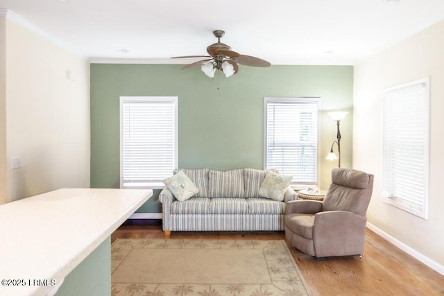 1003 9th St, Port Royal, SC 29935 - living area featuring healthy amount of natural light, wood finished floors, a ceiling fan, and crown molding