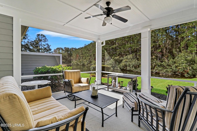 view of patio / terrace featuring an outdoor hangout area and a ceiling fan