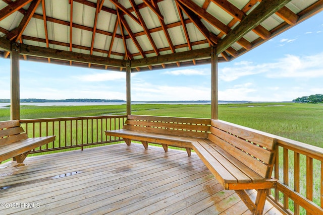 wooden deck featuring a gazebo and a rural view