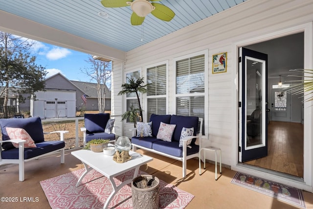 view of patio with an outdoor hangout area and covered porch