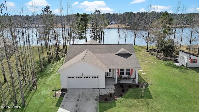 exterior space featuring a water view