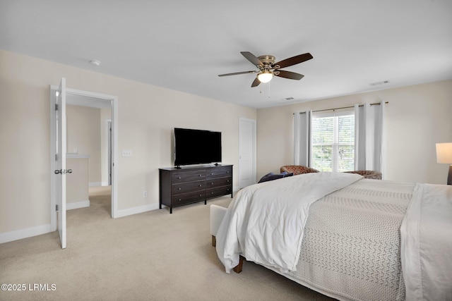 1216 Hearthstone Dr, Ridgeland, SC 29936 - bedroom featuring baseboards, ceiling fan, light carpet, and visible vents