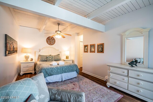 262 Deer Run Ln, Fripp Island, SC 29920 - bedroom featuring baseboards, dark wood-type flooring, and wooden ceiling with exposed beams