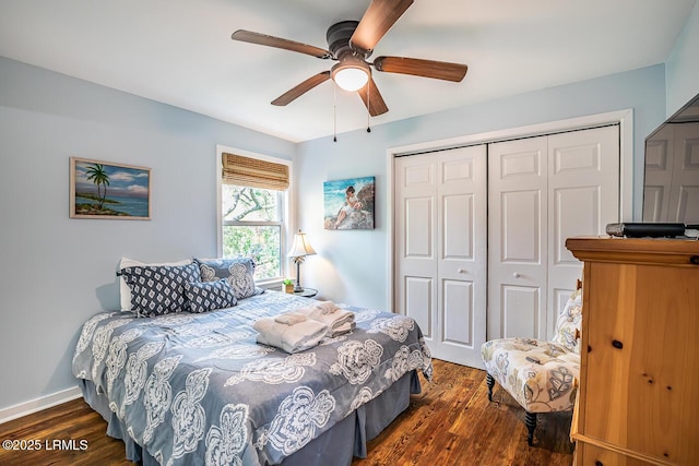 262 Deer Run Ln, Fripp Island, SC 29920 - bedroom featuring a closet, dark wood finished floors, and a ceiling fan