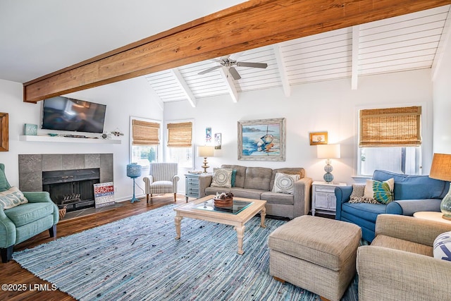 262 Deer Run Ln, Fripp Island, SC 29920 - living room featuring ceiling fan, wood finished floors, and a tile fireplace
