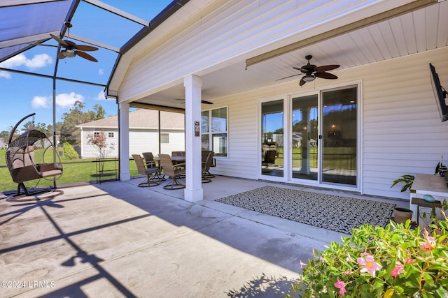 view of patio / terrace featuring ceiling fan