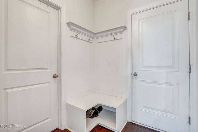 mudroom with dark hardwood / wood-style flooring