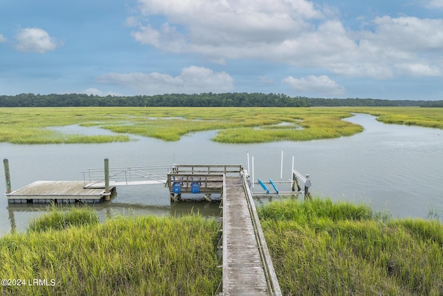 view of dock with a water view