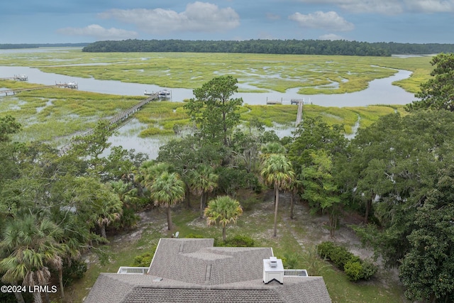 drone / aerial view with a rural view and a water view