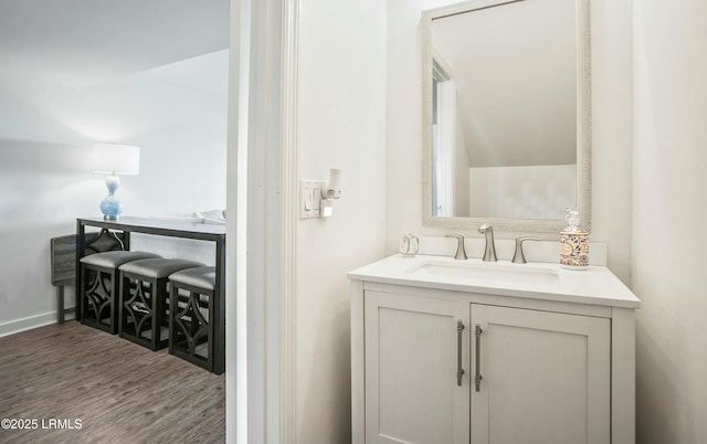 bathroom featuring wood-type flooring and vanity