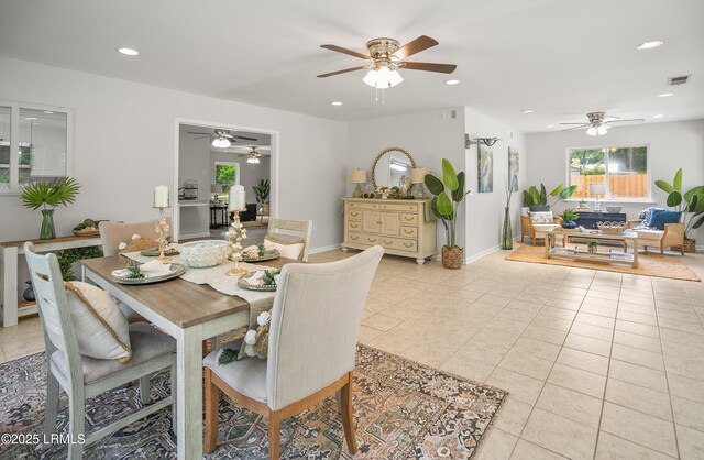 46 Mroz Rd, Beaufort, SC 29906 - dining area featuring ceiling fan, light tile patterned floors, recessed lighting, and baseboards