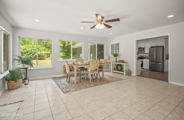 46 Mroz Rd, Beaufort, SC 29906 - dining room featuring a ceiling fan, light tile patterned floors, recessed lighting, and baseboards