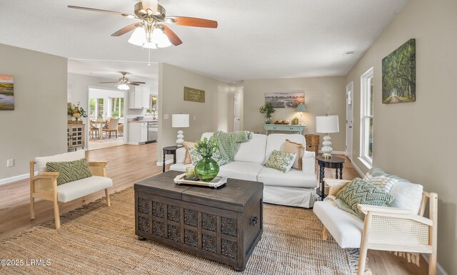 46 Mroz Rd, Beaufort, SC 29906 - living room with a ceiling fan, light wood-type flooring, and baseboards