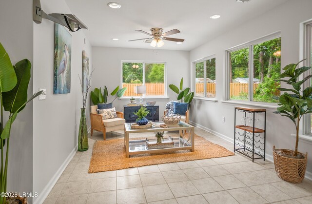 46 Mroz Rd, Beaufort, SC 29906 - living area with a ceiling fan, recessed lighting, baseboards, and tile patterned floors