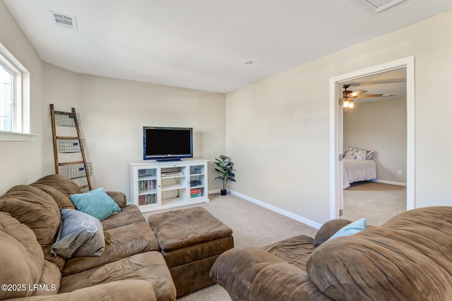 13 Hager Rd, Bluffton, SC 29910 - carpeted living area with visible vents, baseboards, and a ceiling fan