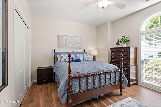 32 Aspen Hall Rd, Bluffton, SC 29910 - bedroom with wood finished floors, a closet, ceiling fan, and visible vents