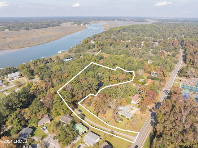 aerial view with a water view