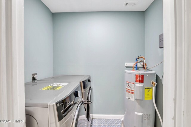 laundry room with washer and clothes dryer and water heater