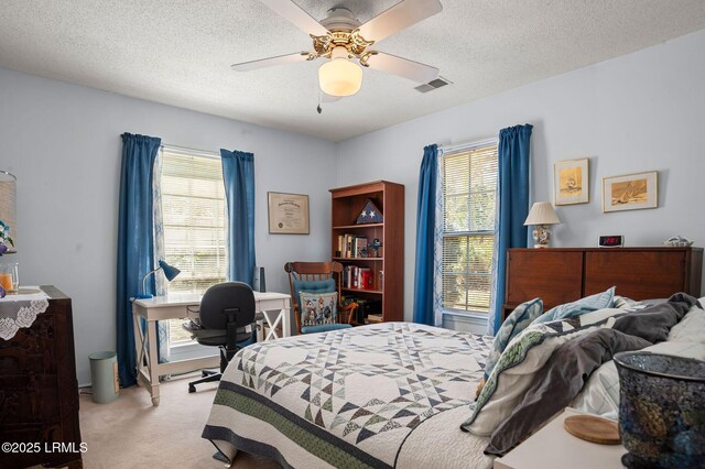 1101 Beavers Den, Beaufort, SC 29902 - bedroom featuring a textured ceiling, multiple windows, light colored carpet, and visible vents