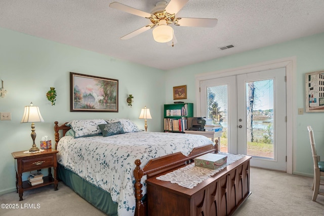 1101 Beavers Den, Beaufort, SC 29902 - bedroom featuring french doors, light carpet, a textured ceiling, access to outside, and visible vents