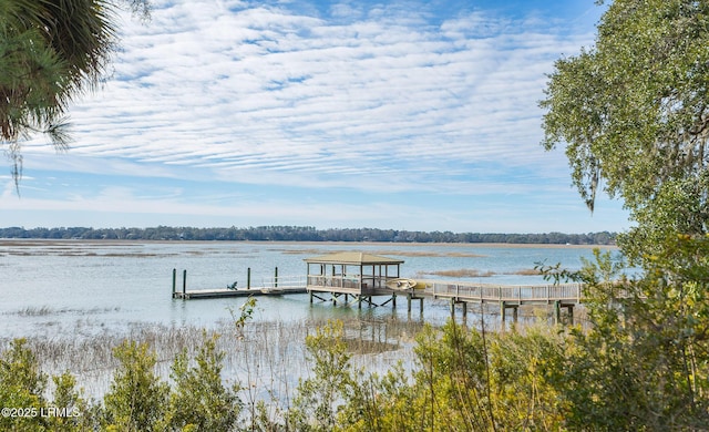 view of dock with a water view