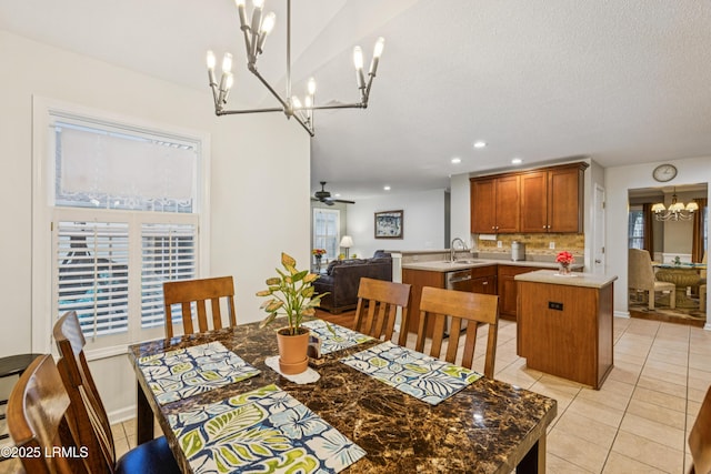 69 Wheatfield Cir, Bluffton, SC 29910 - dining space featuring a chandelier, light tile patterned floors, recessed lighting, and a textured ceiling