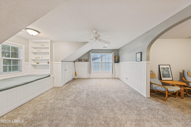 69 Wheatfield Cir, Bluffton, SC 29910 - additional living space with arched walkways, carpet, wainscoting, a textured ceiling, and built in features