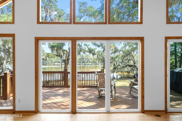 20 Ladys Walk, Beaufort, SC 29907 - entryway with baseboards, a high ceiling, and wood finished floors