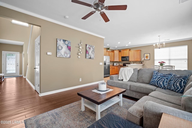 191 Heritage Pkwy, Bluffton, SC 29910 - living area with crown molding, baseboards, a chandelier, ceiling fan, and recessed lighting