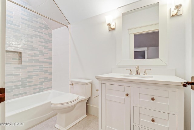 full bathroom featuring toilet, shower / washtub combination, vanity, and tile patterned flooring