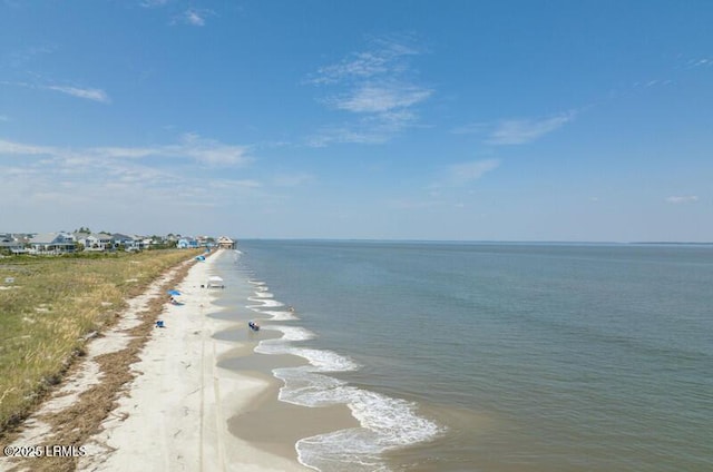 view of water feature with a beach view