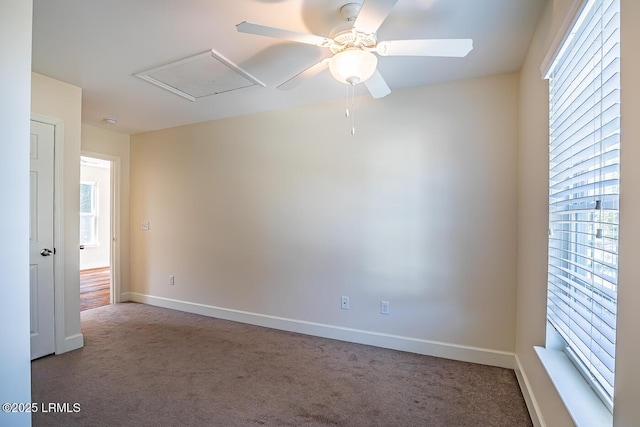 unfurnished room featuring carpet floors and ceiling fan