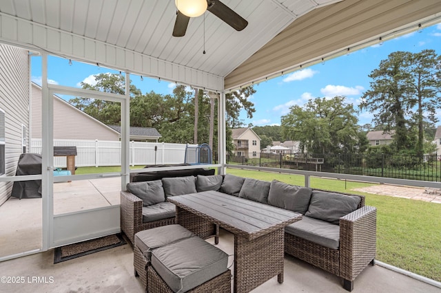 109 Patriot Ct, Beaufort, SC 29906 - sunroom featuring an outdoor living space, a ceiling fan, and lofted ceiling
