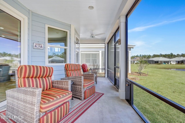 267 Cool Breeze Dr, Hardeeville, SC 29927 - sunroom / solarium featuring ceiling fan and a water view